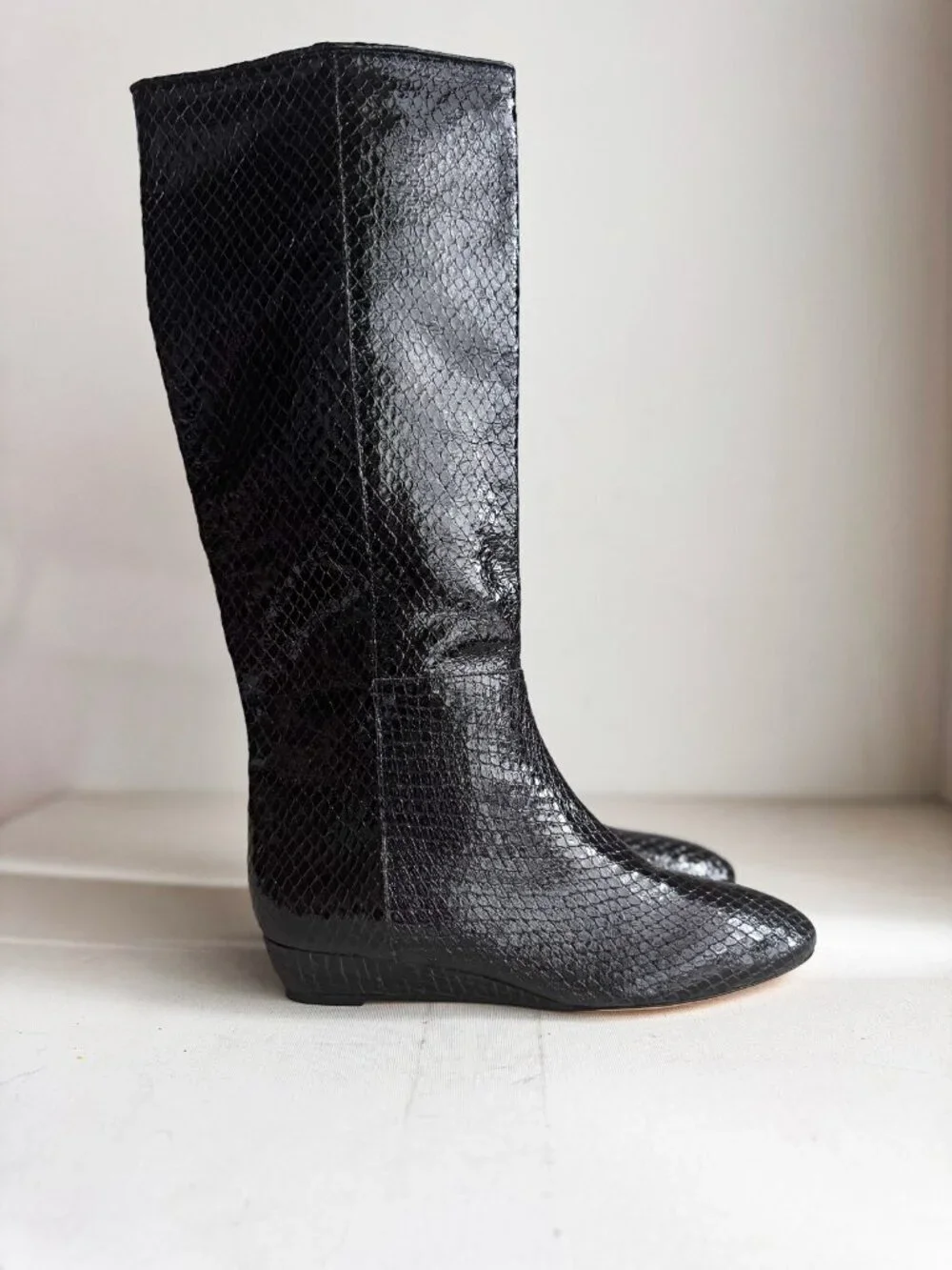 Loeffler Randall Black Leather Real Snakeskin Boots 9B